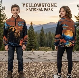 Yellowstone National Park Kids Sherpa Quarter-Zip Sweater 10/12